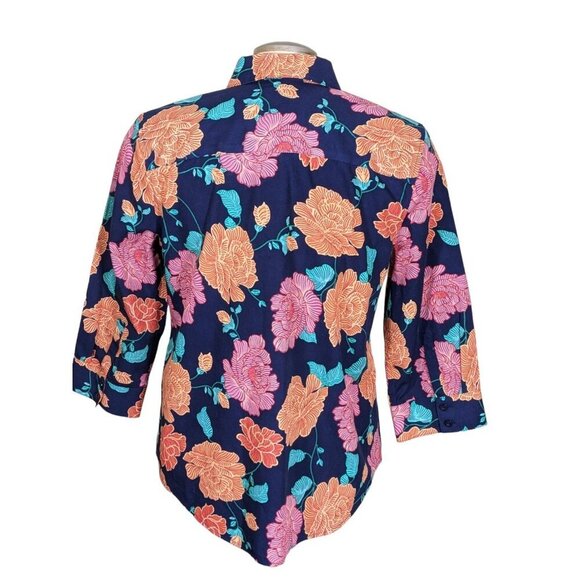 Chicos 2 Womens US Large 12 Button Up Top Floral No Iron Stain Shield Travel - Picture 5 of 7